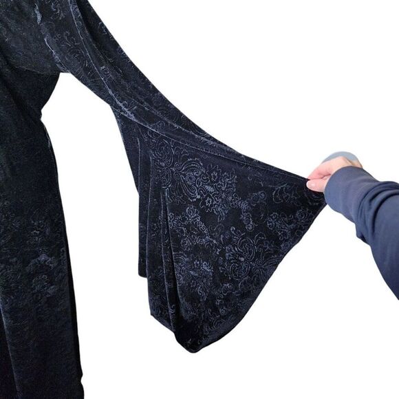 Spirit Witchy Dark Fantasy Vampire Hooded Bell Sleeve Dress Womens L Black - Picture 3 of 10